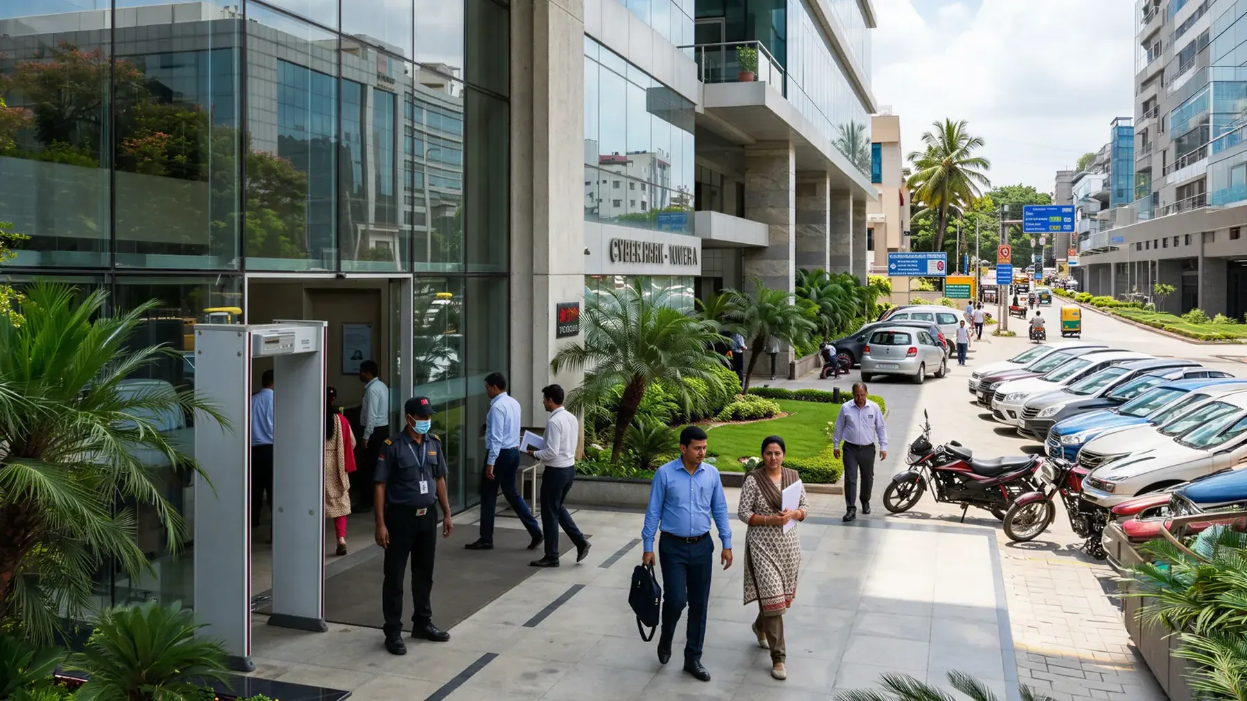 Commercial building entrance on a business street