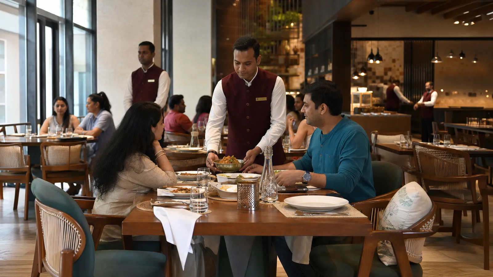 Restaurant dining room during table service